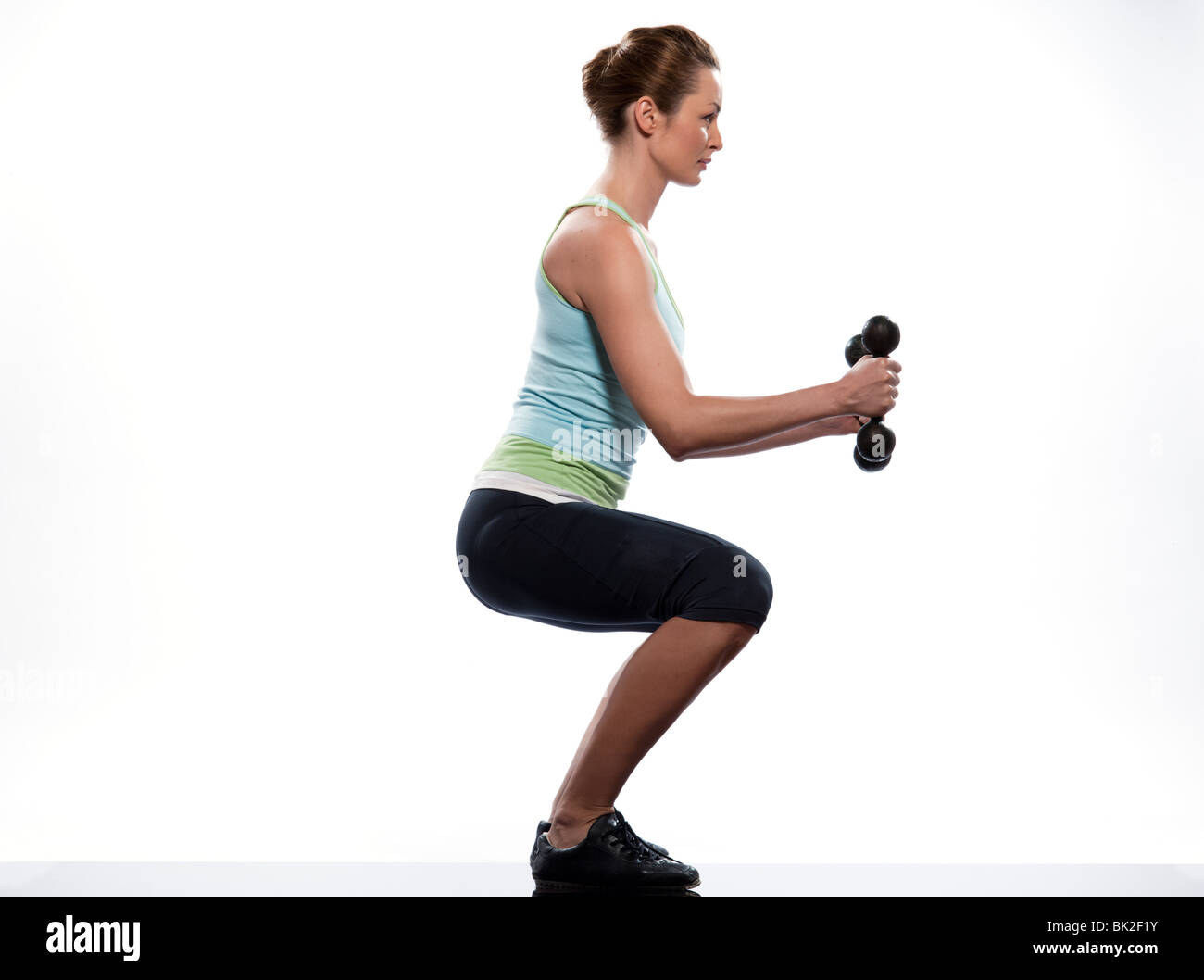 Frau trainieren Training auf weißem Hintergrund Stockfoto