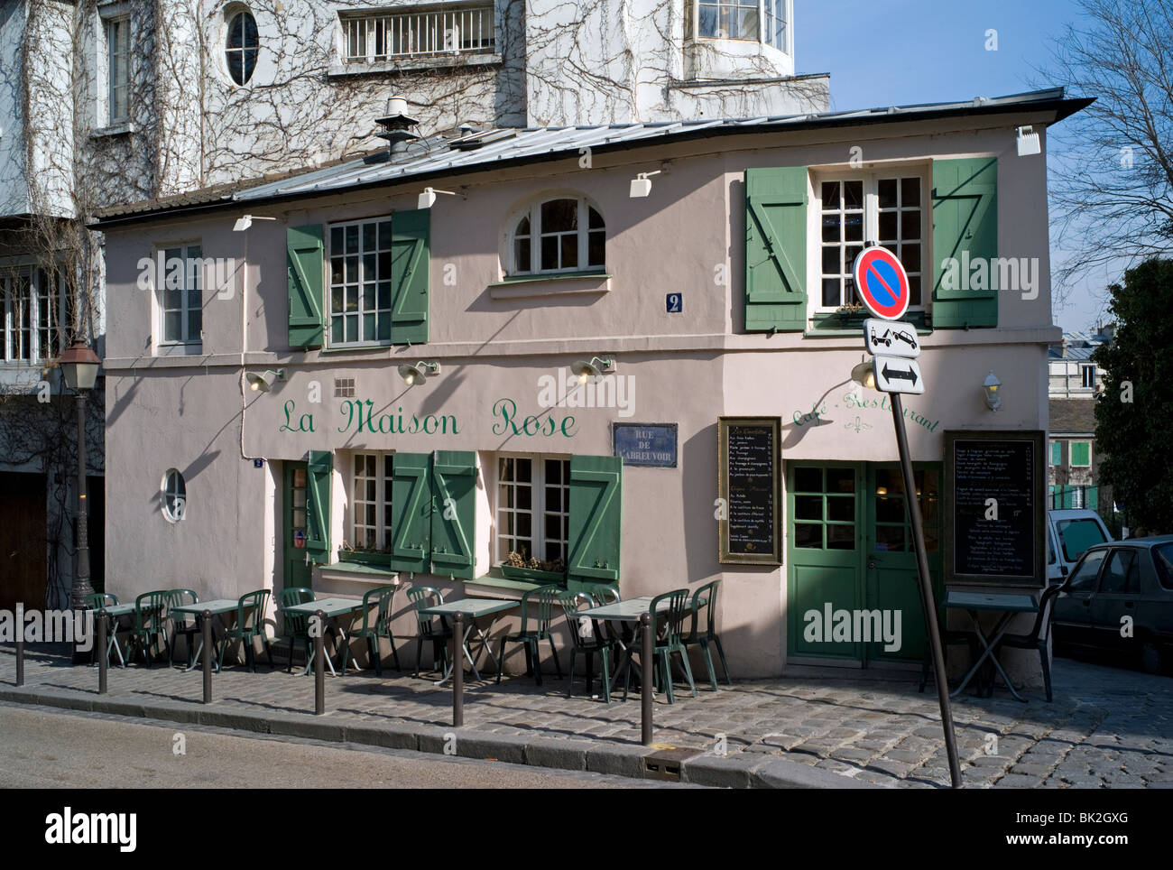 Restaurant, La Maison Rose, Rue de abreuvoir, Montmartre, Paris, Frankreich Stockfoto
