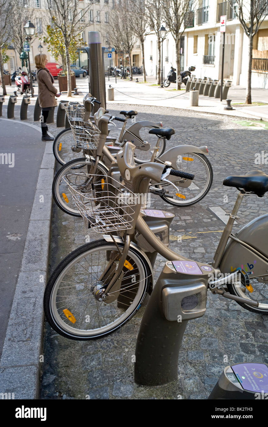 Velib Fahrradstation, Paris, Frankreich Stockfoto