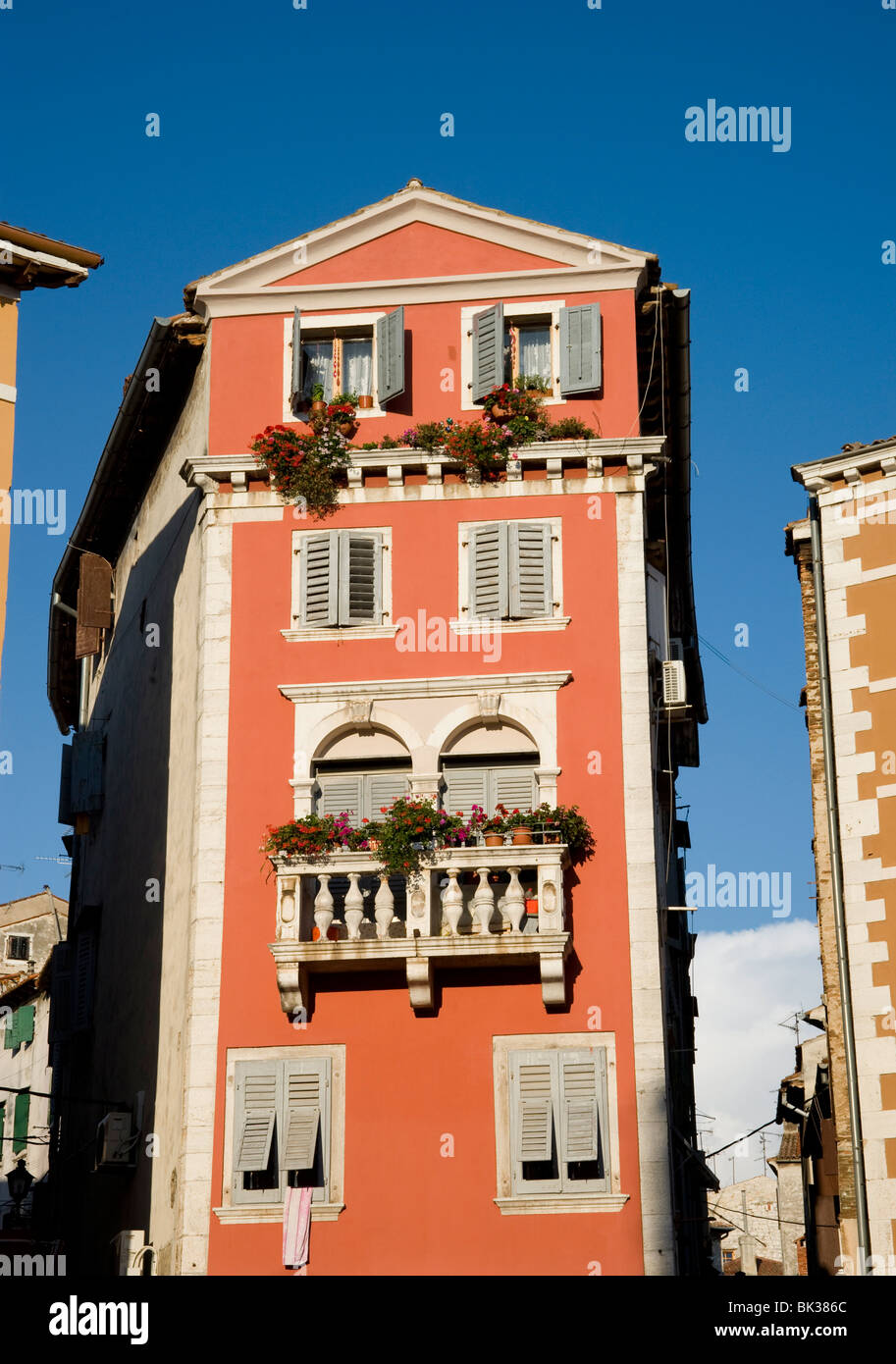 A, die bunten Gebäude in Rovinj, Istrien, Kroatien, Europa Stockfoto