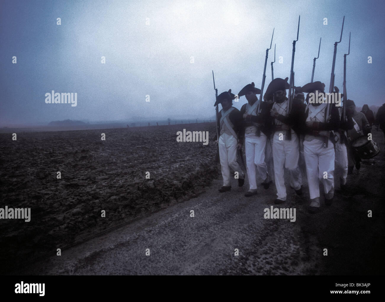 Re Enactment Truppen Französisch napoleonischen auf dem Schlachtfeld bei Waterloo Belgien Stockfoto