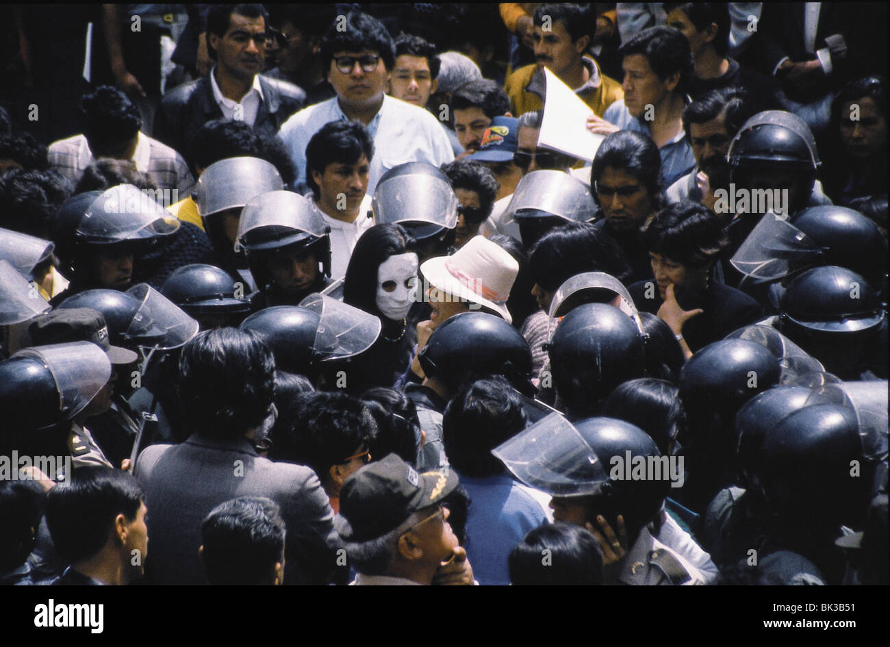 Bereitschaftspolizei und Demonstrationen, Quito, Ecuador Stockfoto