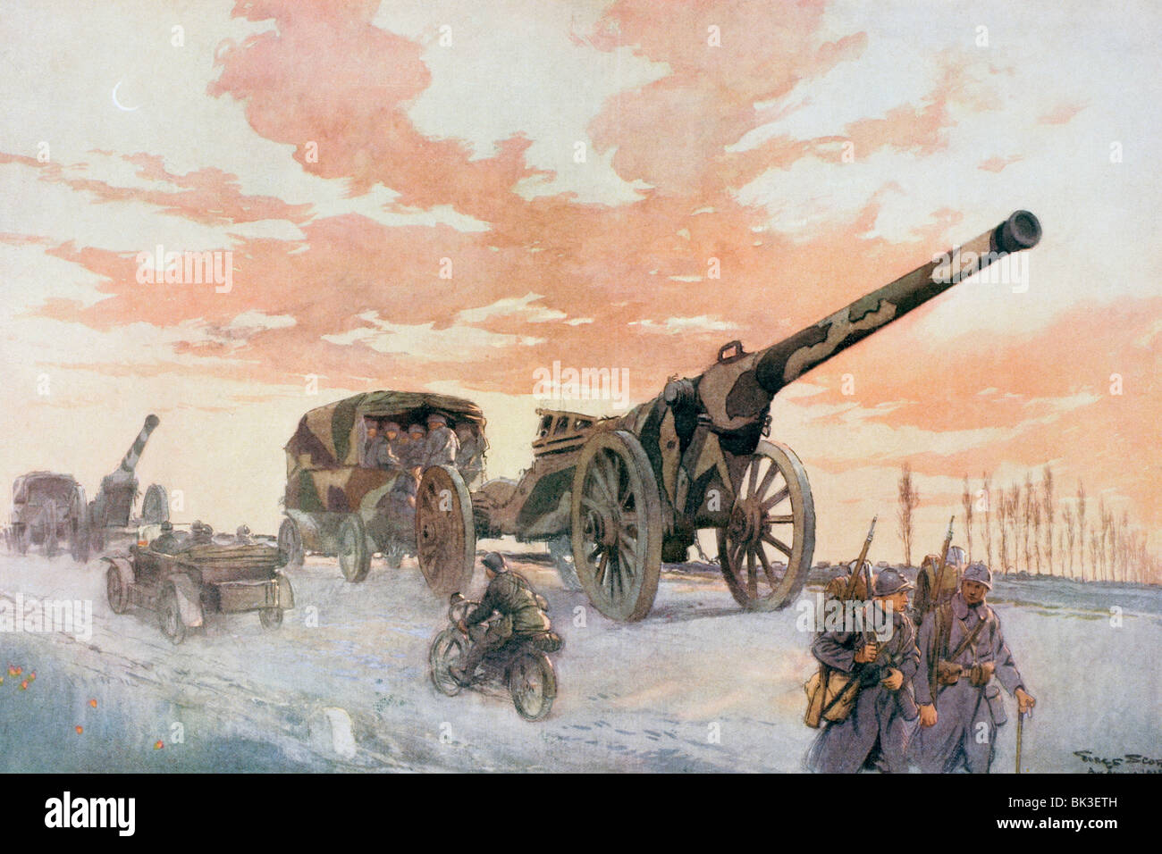 Konvoi der mobilen Artillerie während des ersten Weltkrieges. Stockfoto