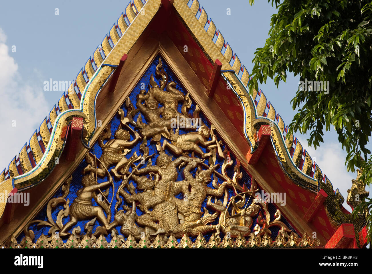 Dach-Detail-Tempel Wat Pho in der Nähe von dem Grand Palace, Bangkok, Thailand. Stockfoto