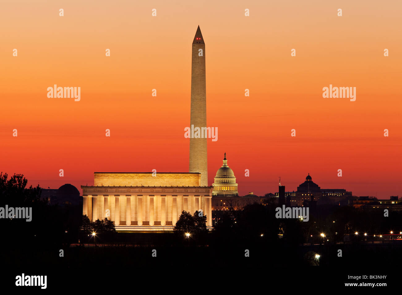 Morgendämmerung über Washington DC USA Stockfoto