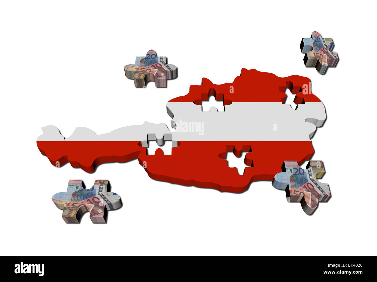 Österreich Karte Flag Puzzle mit Euro-Stücke-illustration Stockfoto