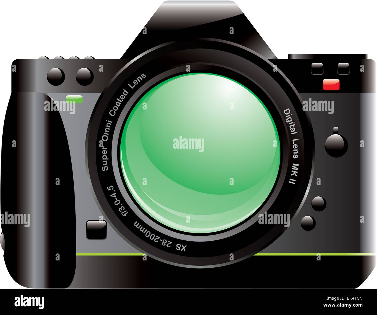 Zeichnung der digitalen SLR-Kamera, die isoliert auf weißem Hintergrund Stockfoto
