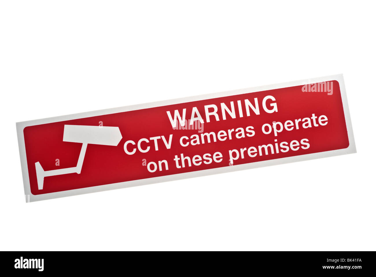 Rote Warnung Aufkleber CCTV Kameras arbeiten nach diesen Prämissen Stockfoto