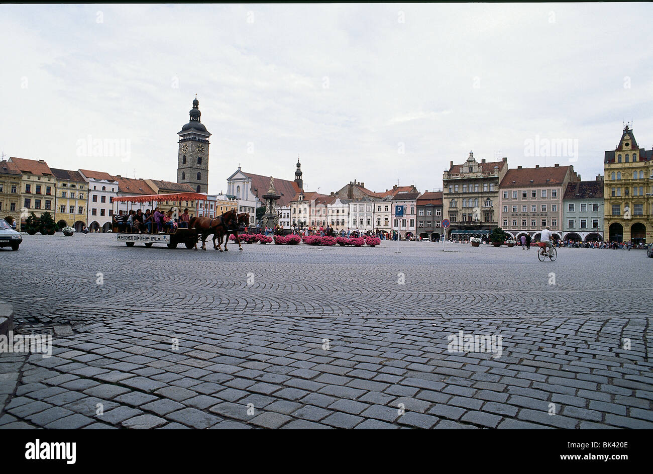 18. Jahrhundert umgeben Gebäude Haupt Platz Namesti Jana Zizky in mittelalterlichen Stadt Ceske Budejovice in Südböhmen Stockfoto