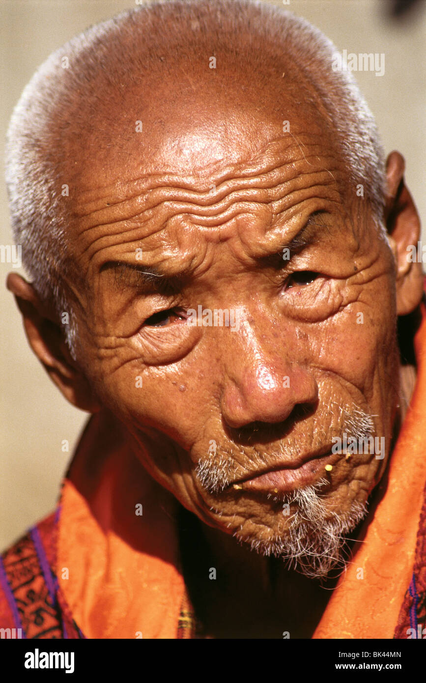 Porträt der buddhistische Mönch, Wangdue Phodrang District, Königreich Bhutan Stockfoto