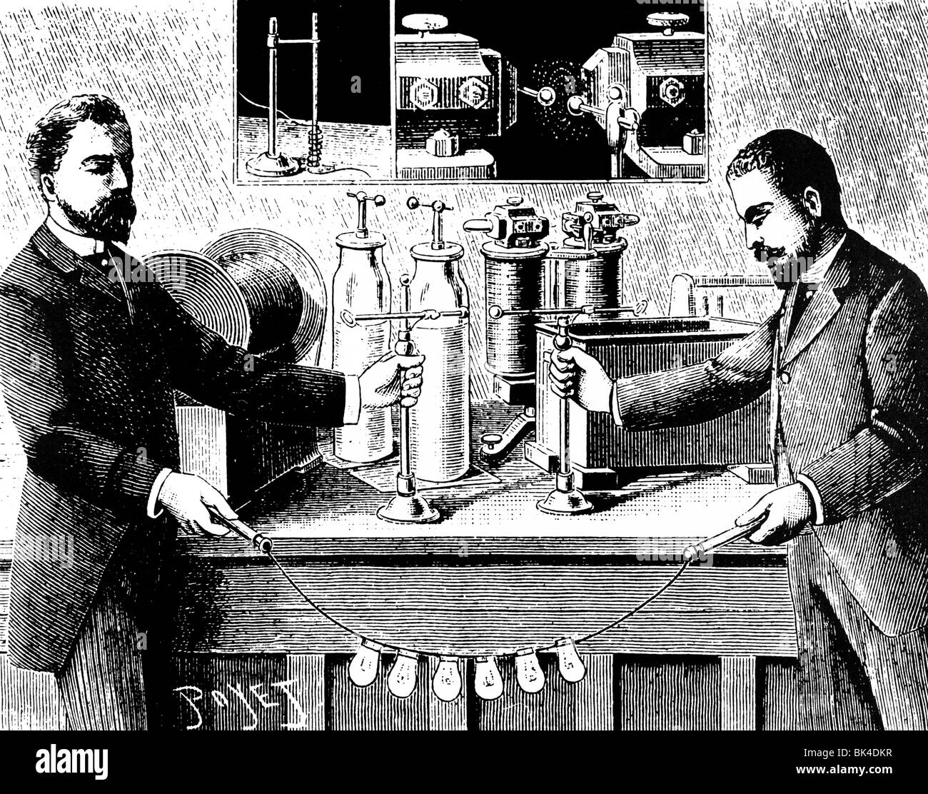Tesla s Experimente mit abwechselnden Hochspannung Strömungen, 1894 Stockfoto
