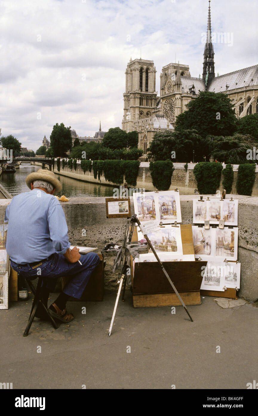 Künstler in der Nähe von Kathedrale Notre Dame, Paris Stockfoto