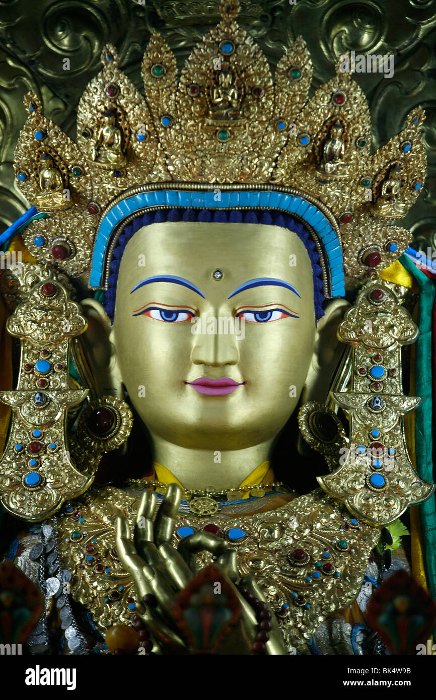 Nahaufnahme einer Statue des Buddha Maitreya, Kathmandu, Nepal, Asien Stockfoto