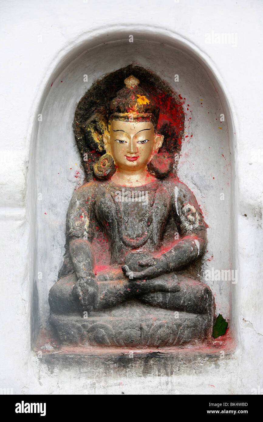 Buddha des Wissens, Swayambhunath Tempel, Kathmandu, Nepal, Asien Stockfoto
