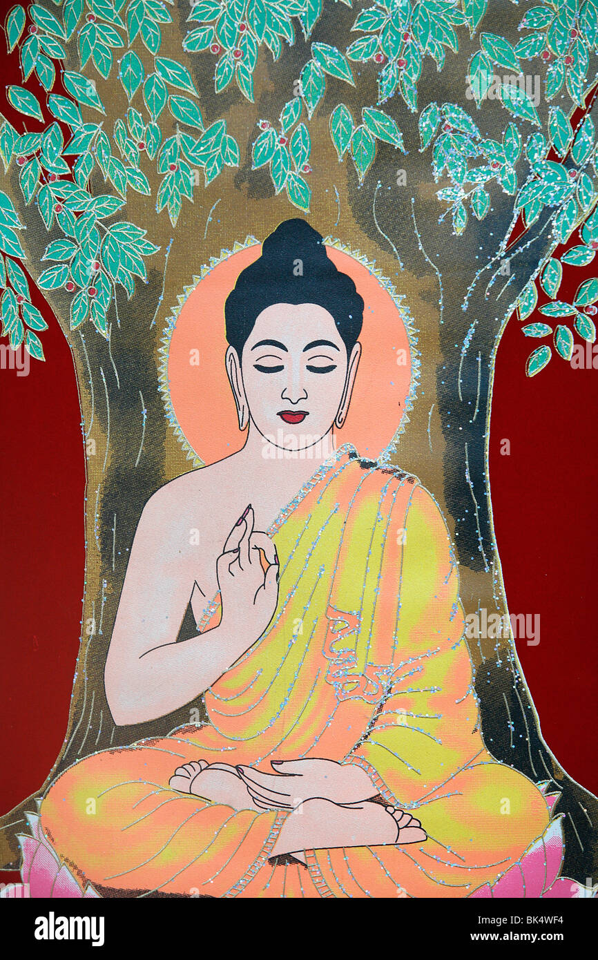 Thangka Gemälde des Buddha geben eine Segen, Kathmandu, Nepal, Asien Stockfoto