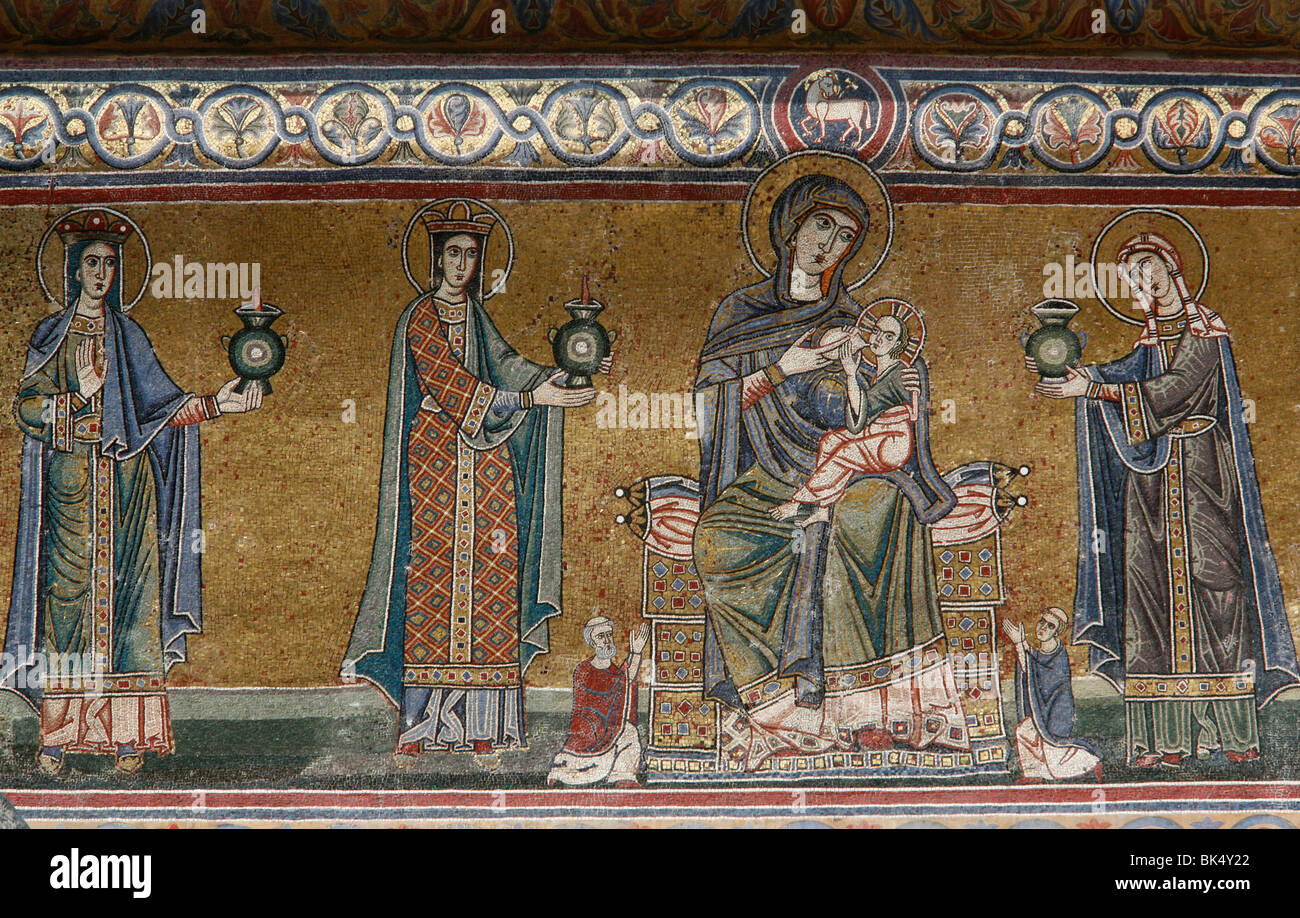 Mosaik der Jungfrau und das Kind in Santa Maria in Trastevere Kirche, Rom, Latium, Italien, Europa Stockfoto