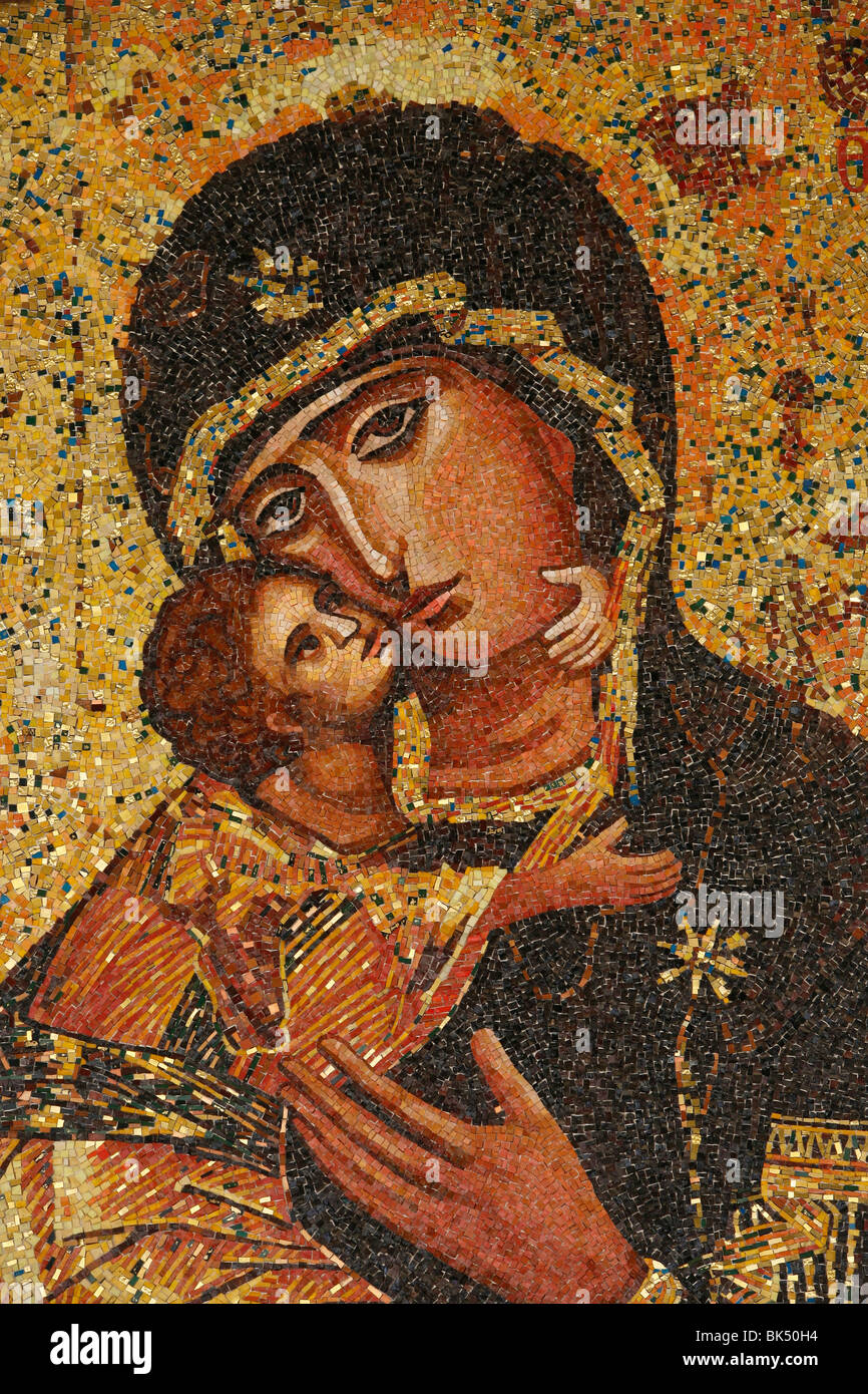 Mosaik von griechischen Jungfrau, Basilika der Verkündigung, Nazareth, Galiläa, Israel, Nahost Stockfoto