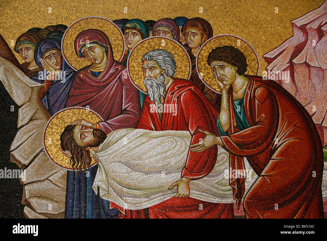 Mosaik des Todes Christi in der Kirche des Heiligen Grabes in Jerusalem, Israel, Nahost Stockfoto