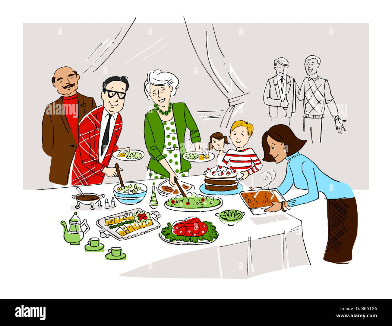 Familie am Buffet Stockfoto