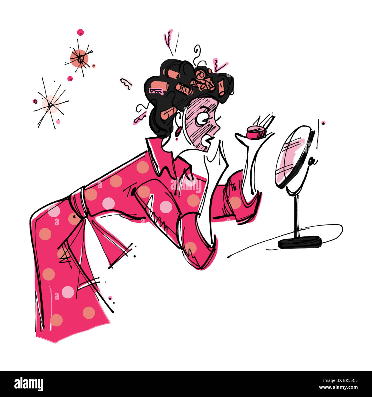 Darstellung der Frau Anwendung Schlamm-Maske für Gesicht Stockfoto