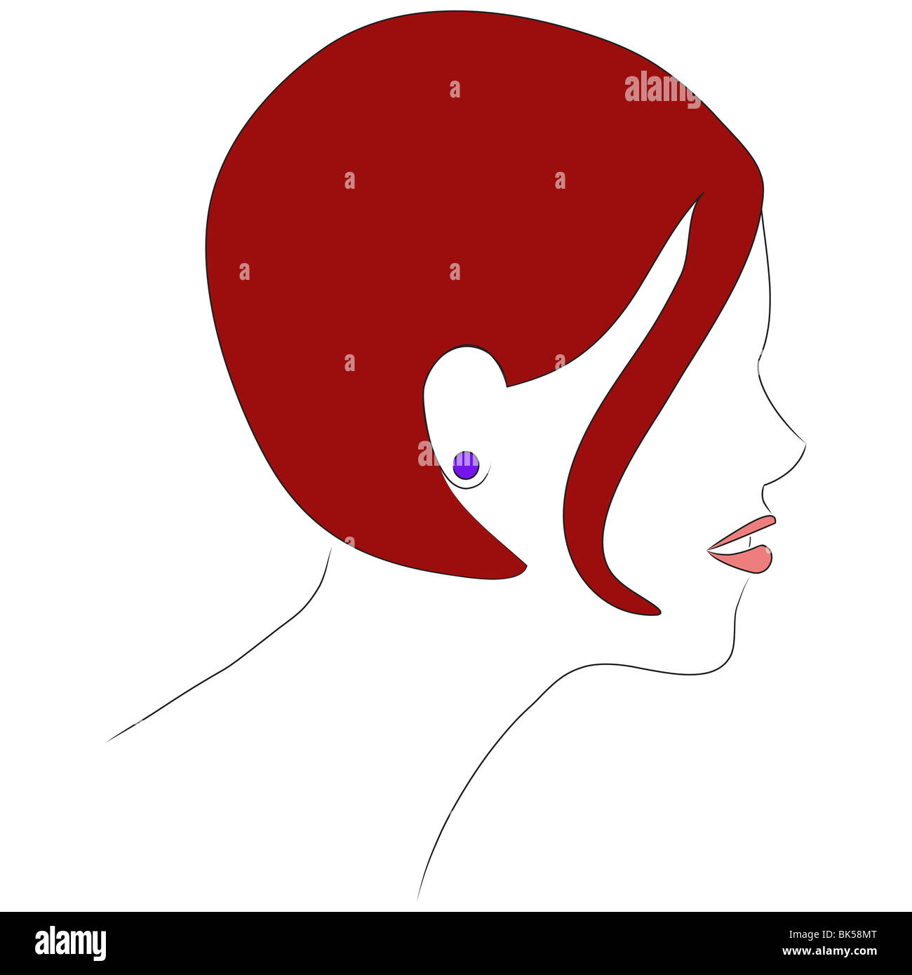 Ein Profil Bild eines Mädchens mit kurzen roten Haaren. Es getan in der Art einer 1060s Zeitschrift Illustration. Stockfoto