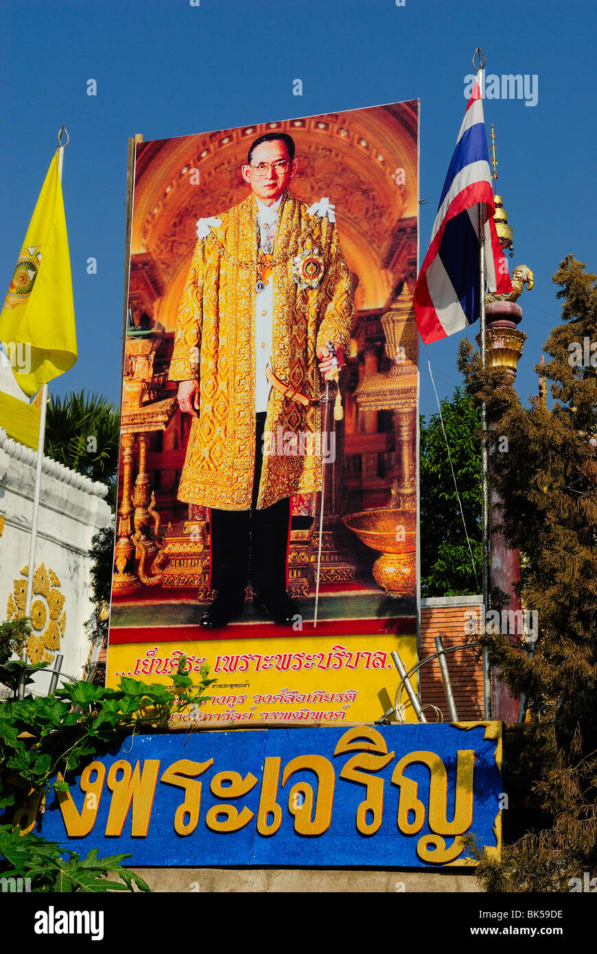 Große Bild von König Bhumibol Adulyadej von Thailand, Südost-Asien. Stockfoto