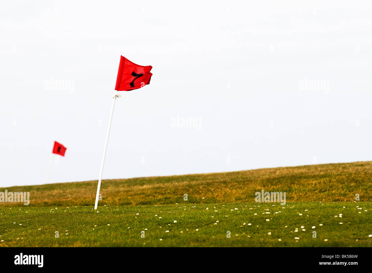Eine Flagge auf einem Golfplatz in Newquay in Cornwall.  Foto von Gordon Scammell Stockfoto