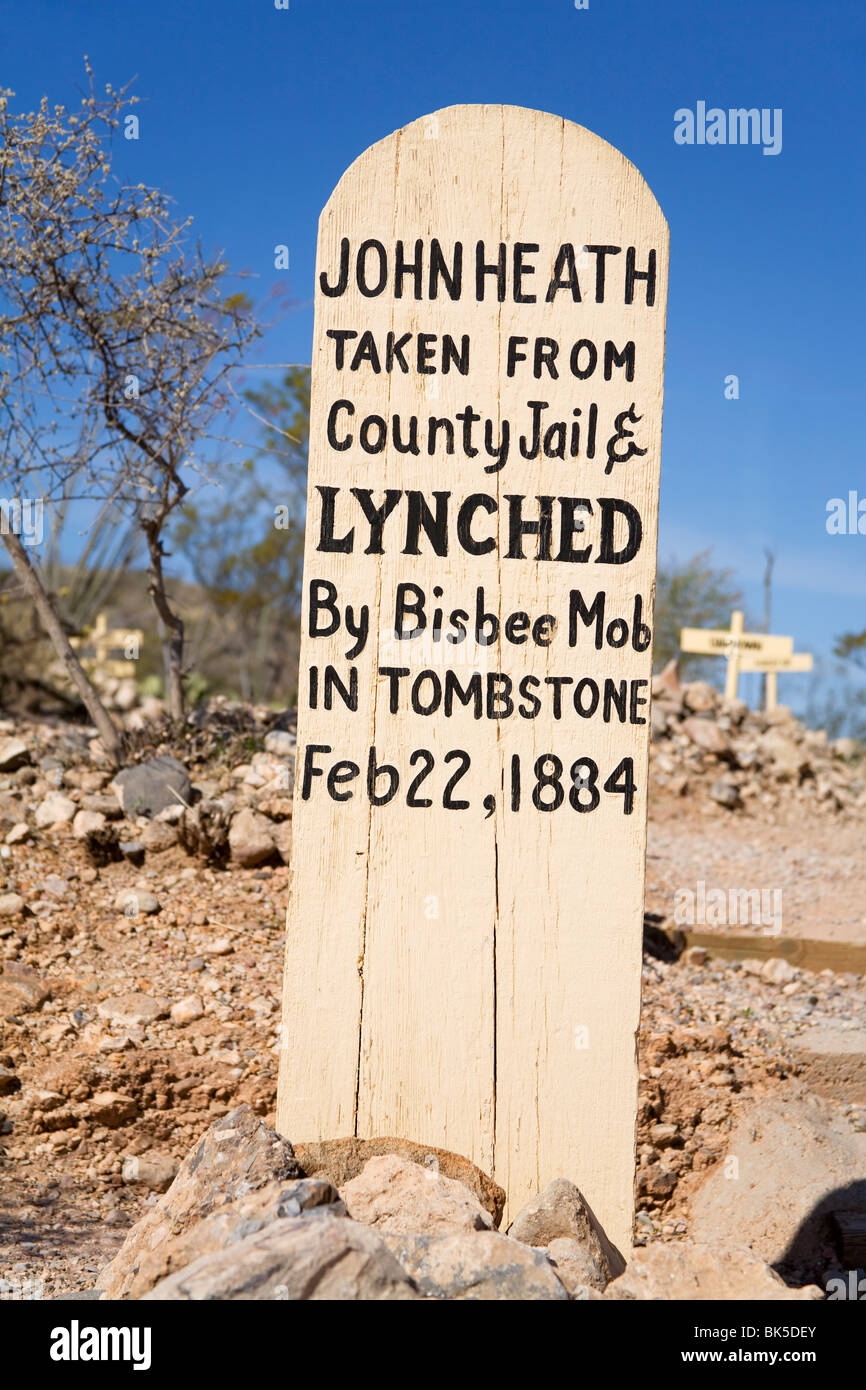Boothill Friedhof, Grabstein, Cochise County, Arizona, Vereinigte Staaten von Amerika, Nordamerika Stockfoto