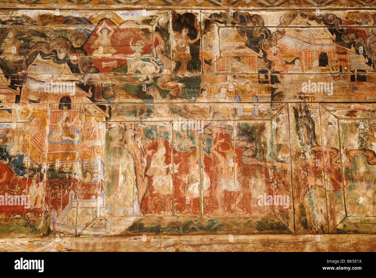 Wandmalerei im Wat Phra, die Lampang Luang Tempel, Thailand, Südostasien Stockfoto