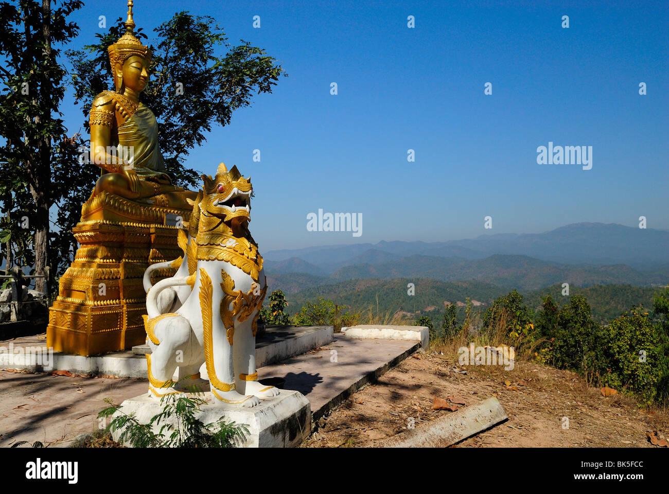 Buddha-Gestalt im Tempel Wat Phra, dass Doi Kong Mu, Thailand, Südostasien Stockfoto