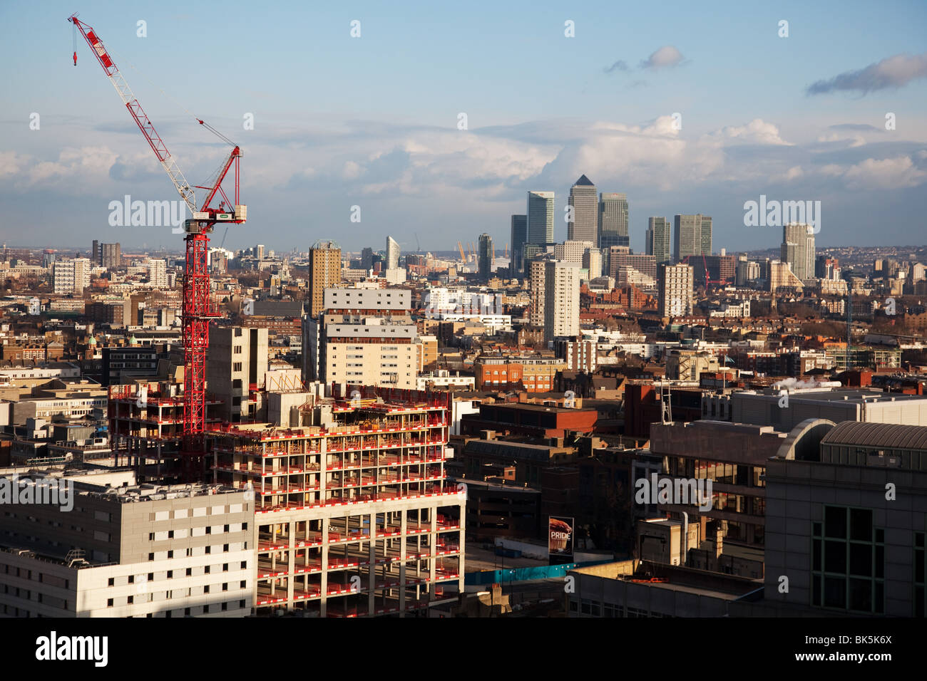 East London und Canary Wharf aus einem Rat Block in der City of London zu sehen. Stockfoto