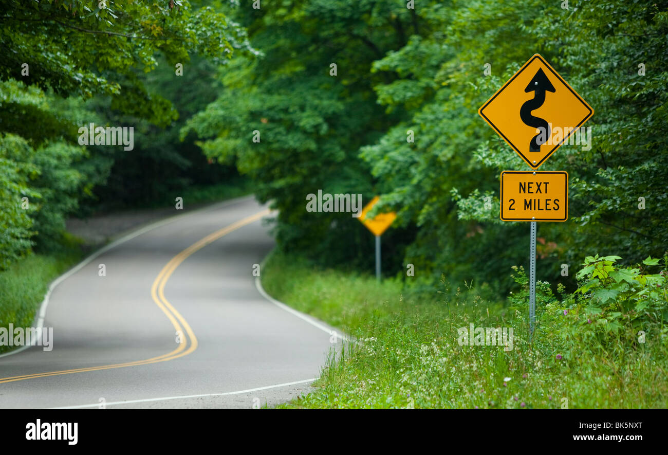 Kurvenreiche Straße durch den Wald, Mt Mansfield, Vermont, USA Stockfoto