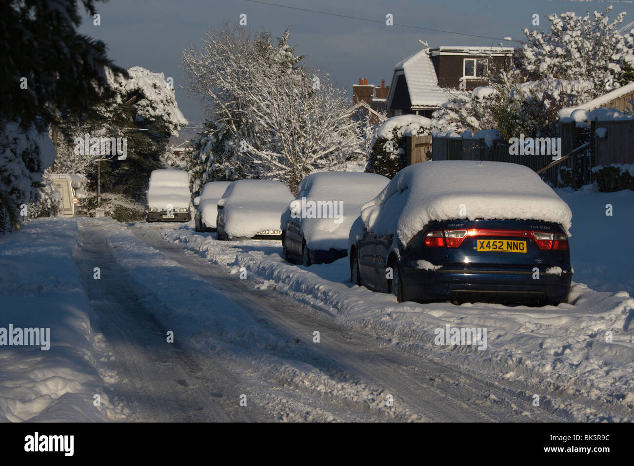verschneiten Streetend Lane Broadoak Heathfield East Sussex England Stockfoto