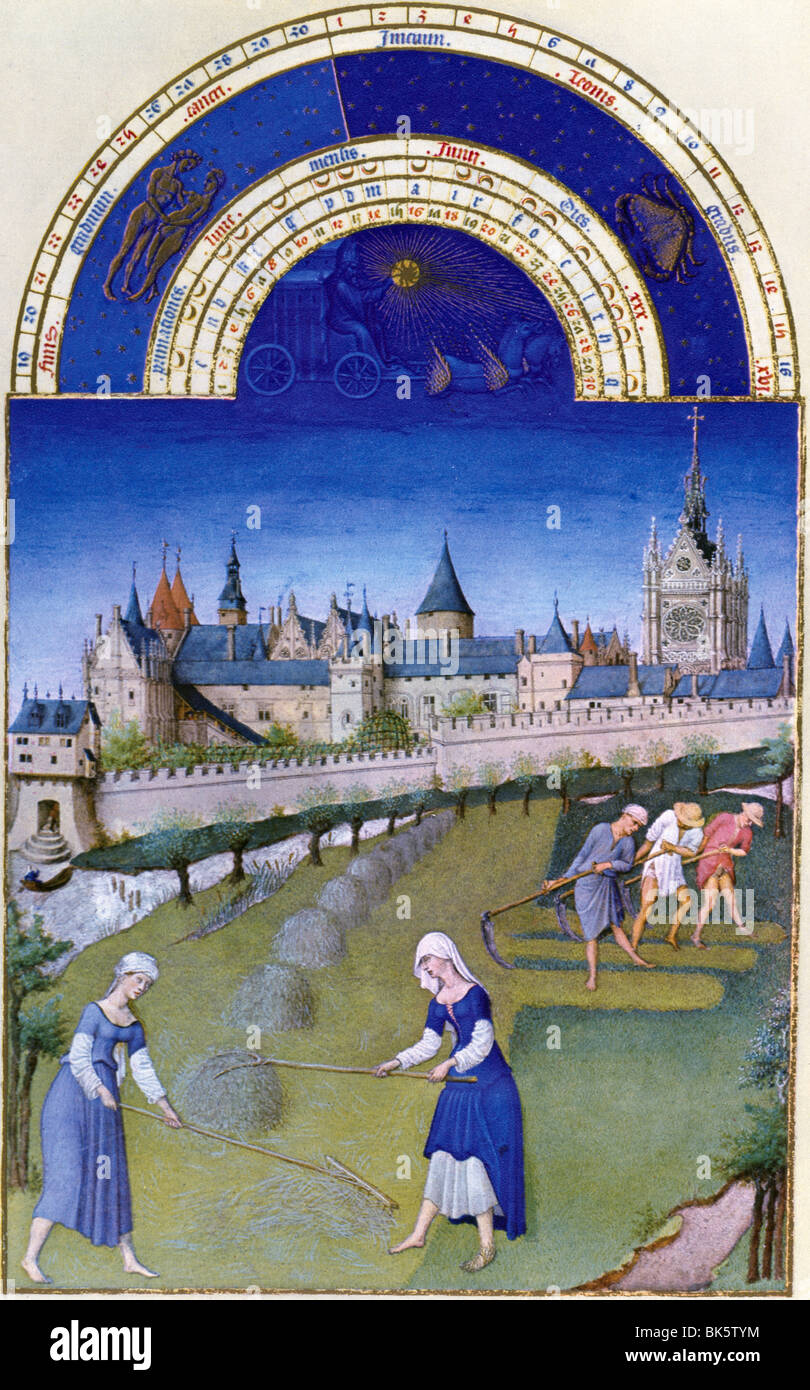 Erntezeit, Gebrüder Limbourg, 15. Jahrhundert, 1385-1416 Stockfoto