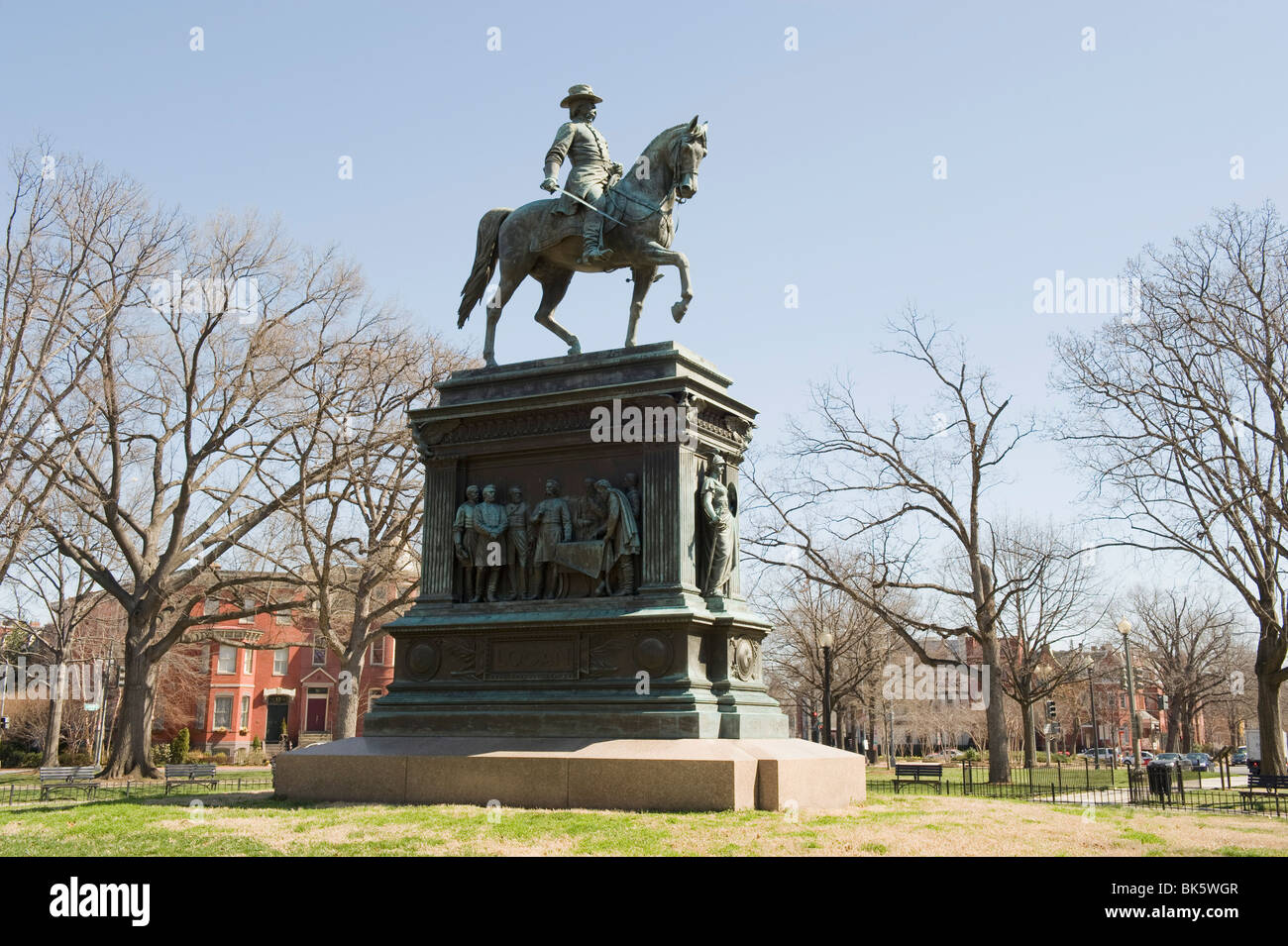 Statue von Generalmajor Logan, Klangskulptur von Franklin Simmons am Logan Circle, Washington D.C., Vereinigte Staaten von Amerika Stockfoto