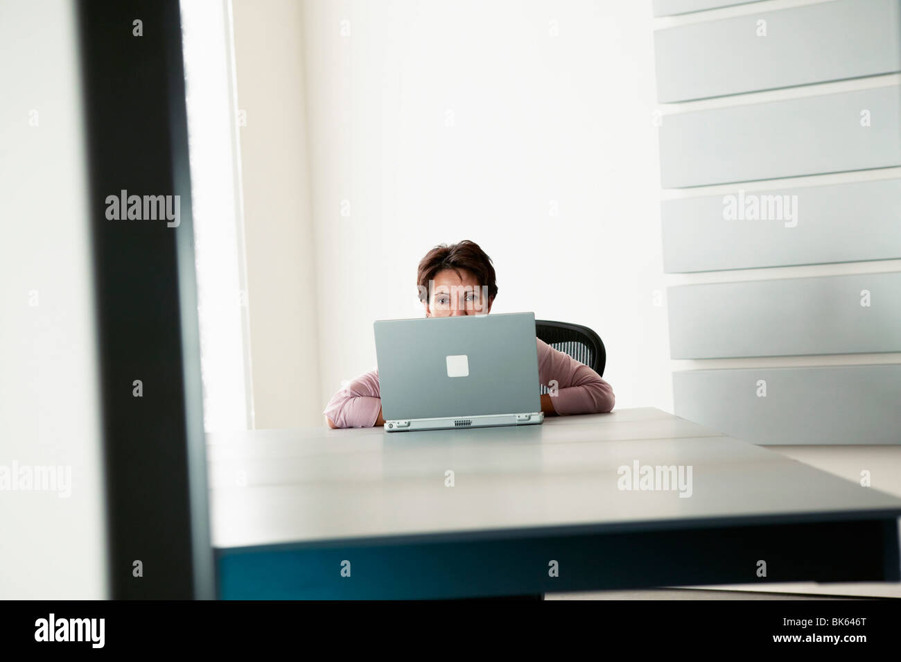 Geschäftsfrau, die auf einem Laptop arbeiten Stockfoto
