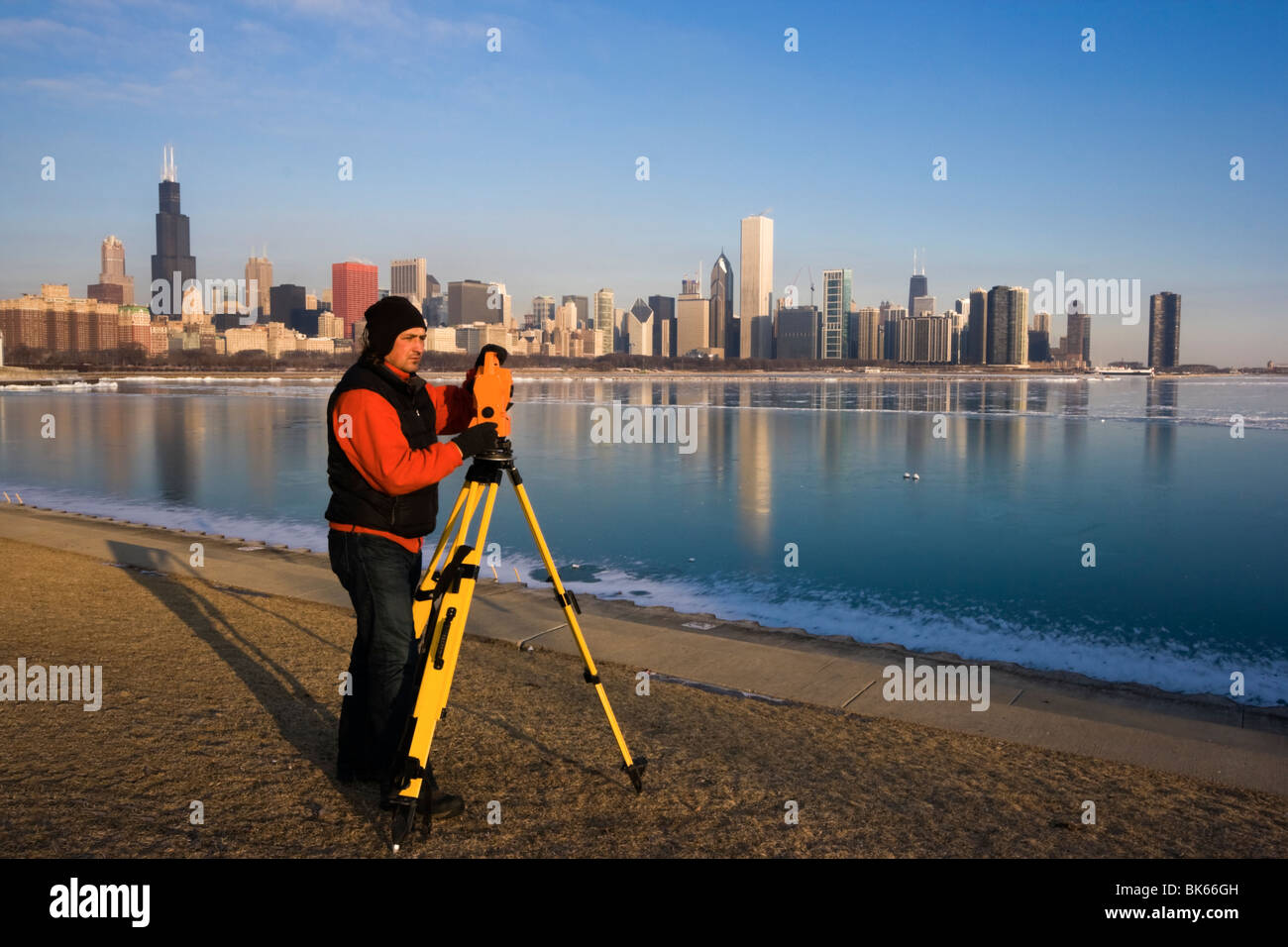 Vermessungsarbeiten in Chicago Stockfoto