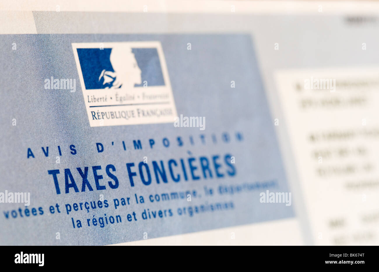Französisch Steuern Foncieres Rechnung Stockfoto