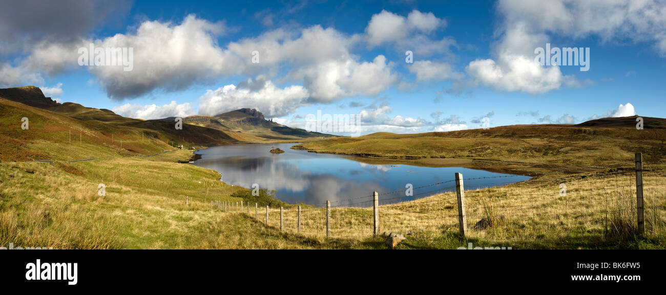 Panoramablick von der Old Man Of Storr, Isle Of Skye, Schottland Stockfoto