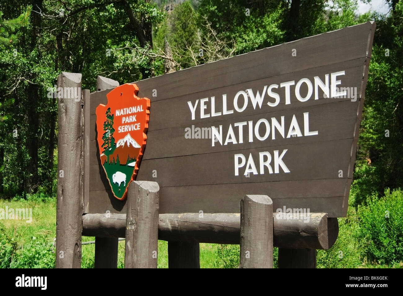 Eingangsschild der Yellowstone-Nationalpark Stockfoto