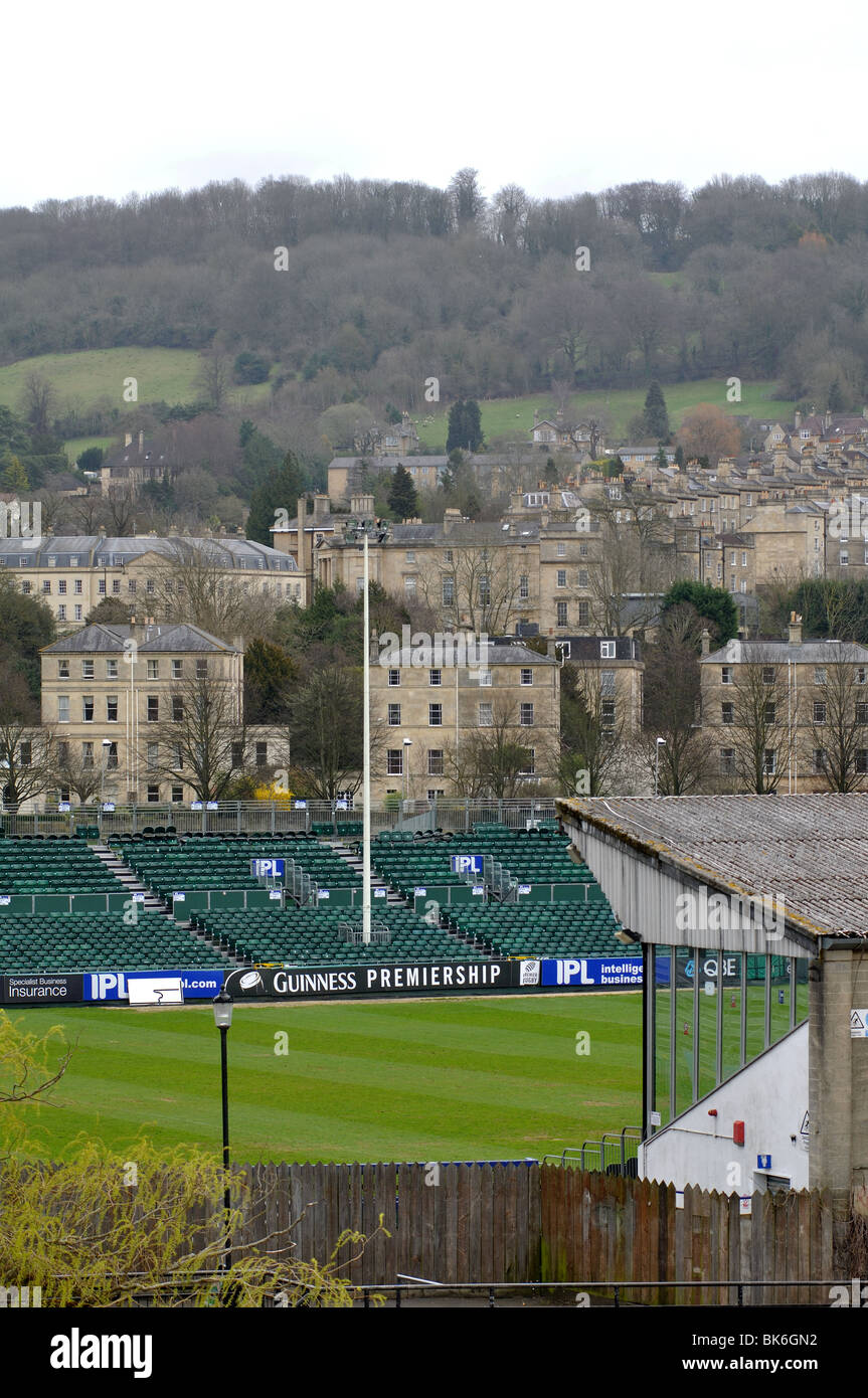 Blick über Bath Rugby-Boden, Somerset, England, Großbritannien Stockfoto