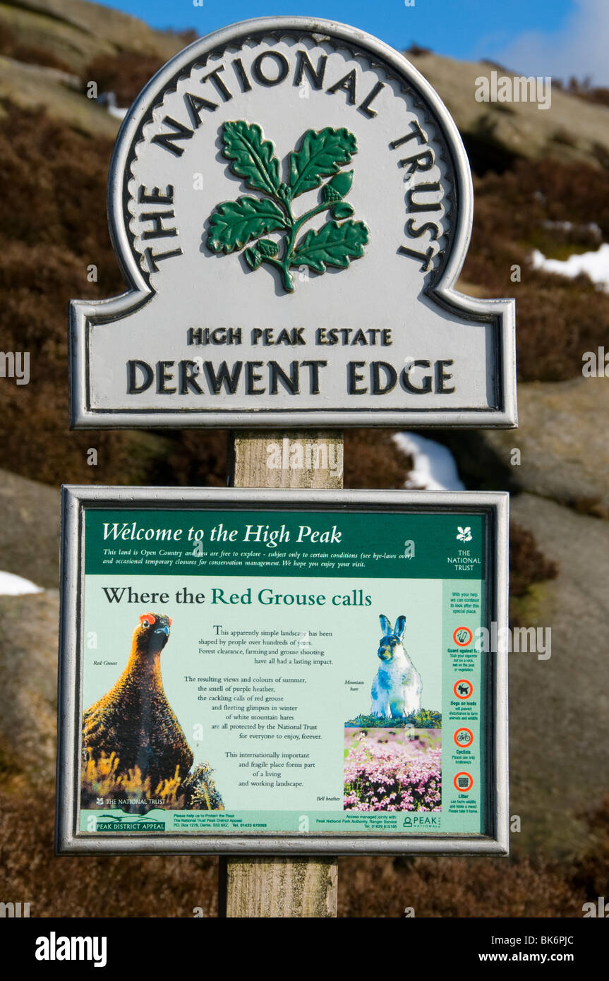Informationstafel über Moorschneehühner, Derwent Rand, in der Nähe von Ladybower Vorratsbehälter, Peak District, Derbyshire, England, UK Stockfoto