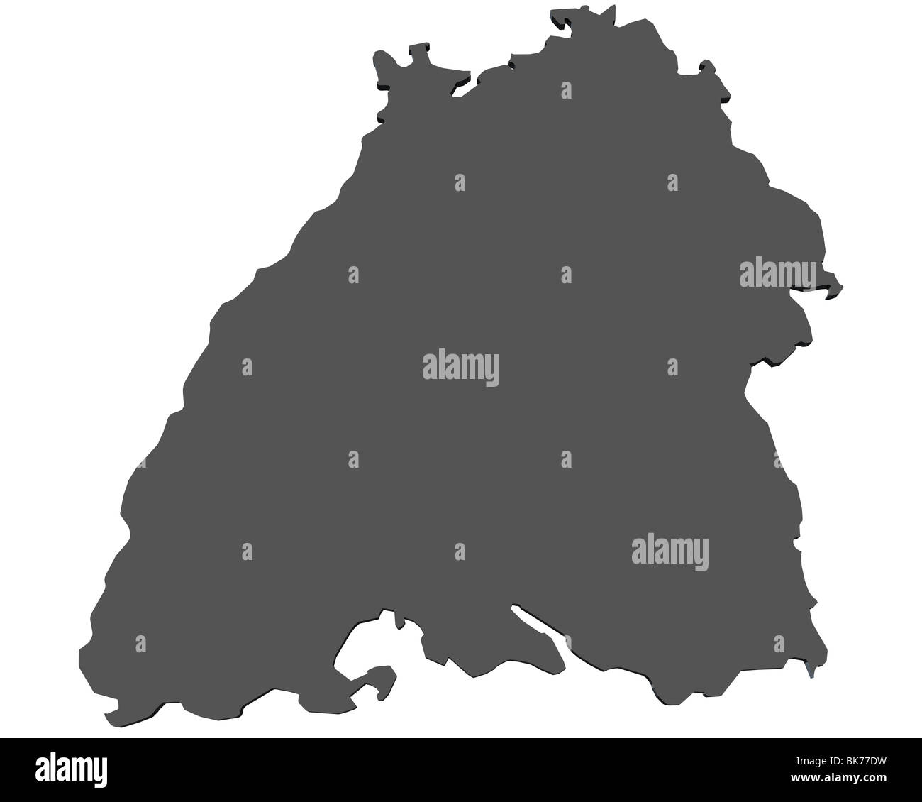 Isolierte Landkarte des deutschen Bundeslandes Baden-Württemberg in 3d gerendert. Stockfoto