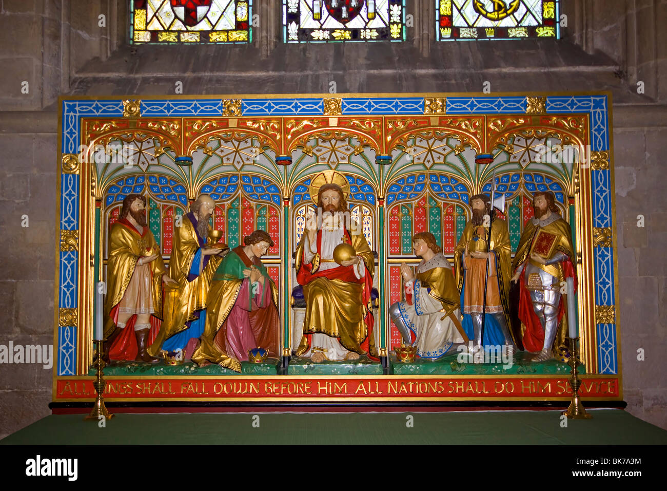 Wells Cathedral Somerset religiöse Panel Skulptur Jesus Stockfoto