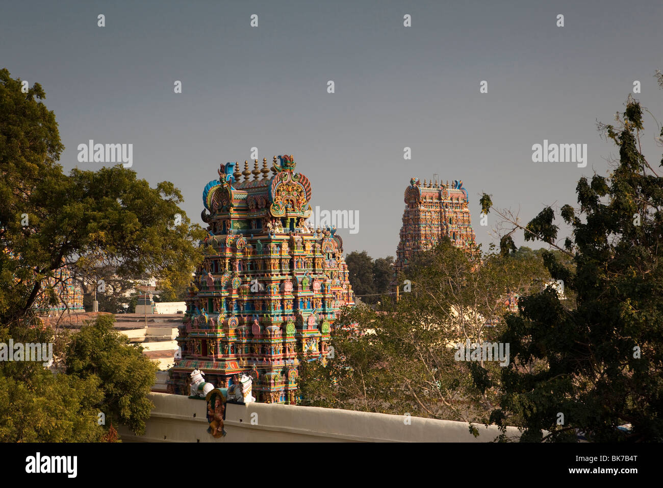 Indien, Tamil Nadu, Madurai, Sri-Meenakshi-Tempel, erhöht, Ansicht Stockfoto