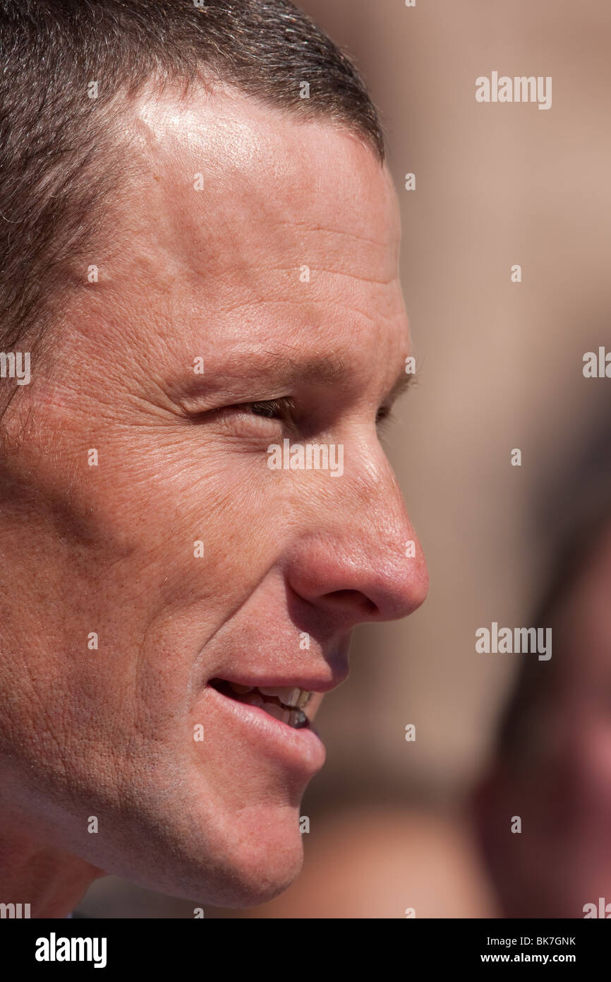 Radrennfahrer Lance Armstrong bei Pressekonferenz Texas Fremdkapital zur Unterstützung einer landesweiten Rauchverbot am Innenraumarbeitsplätze Stockfoto