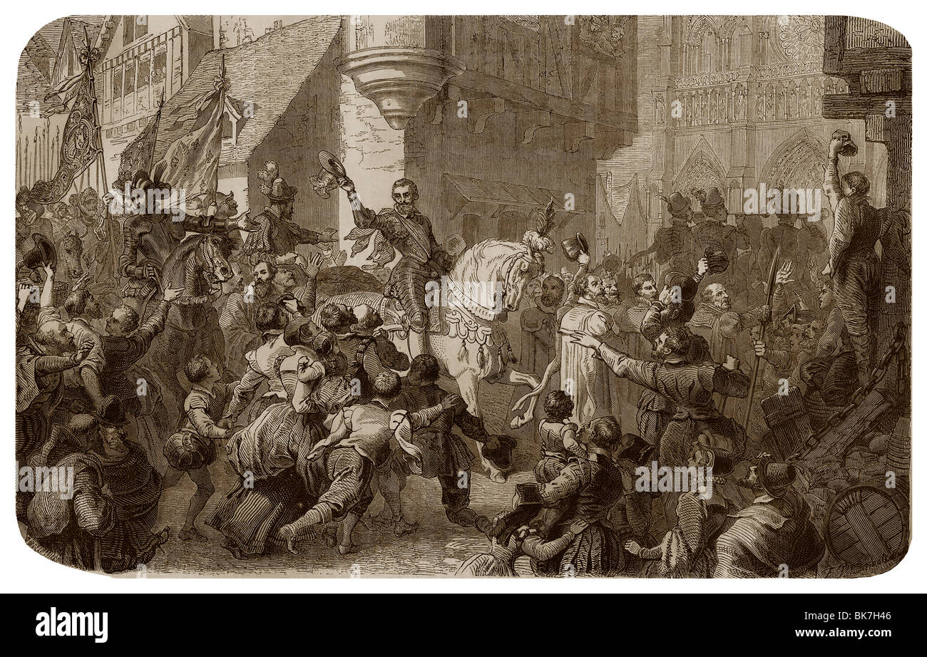 Im Jahre 1594, König Henry IV von Frankreich gehen, die Kathedrale Notre-Dame von Paris. Stockfoto
