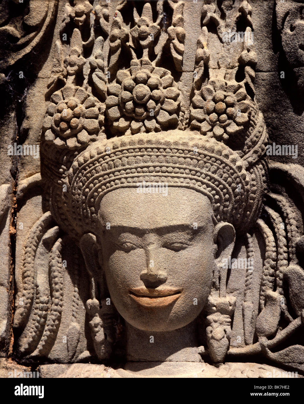 Detail der Skulptur, die aus dem frühen 12. Jahrhundert, Thommanon, Angkor, UNESCO World Heritage Site, Kambodscha Stockfoto