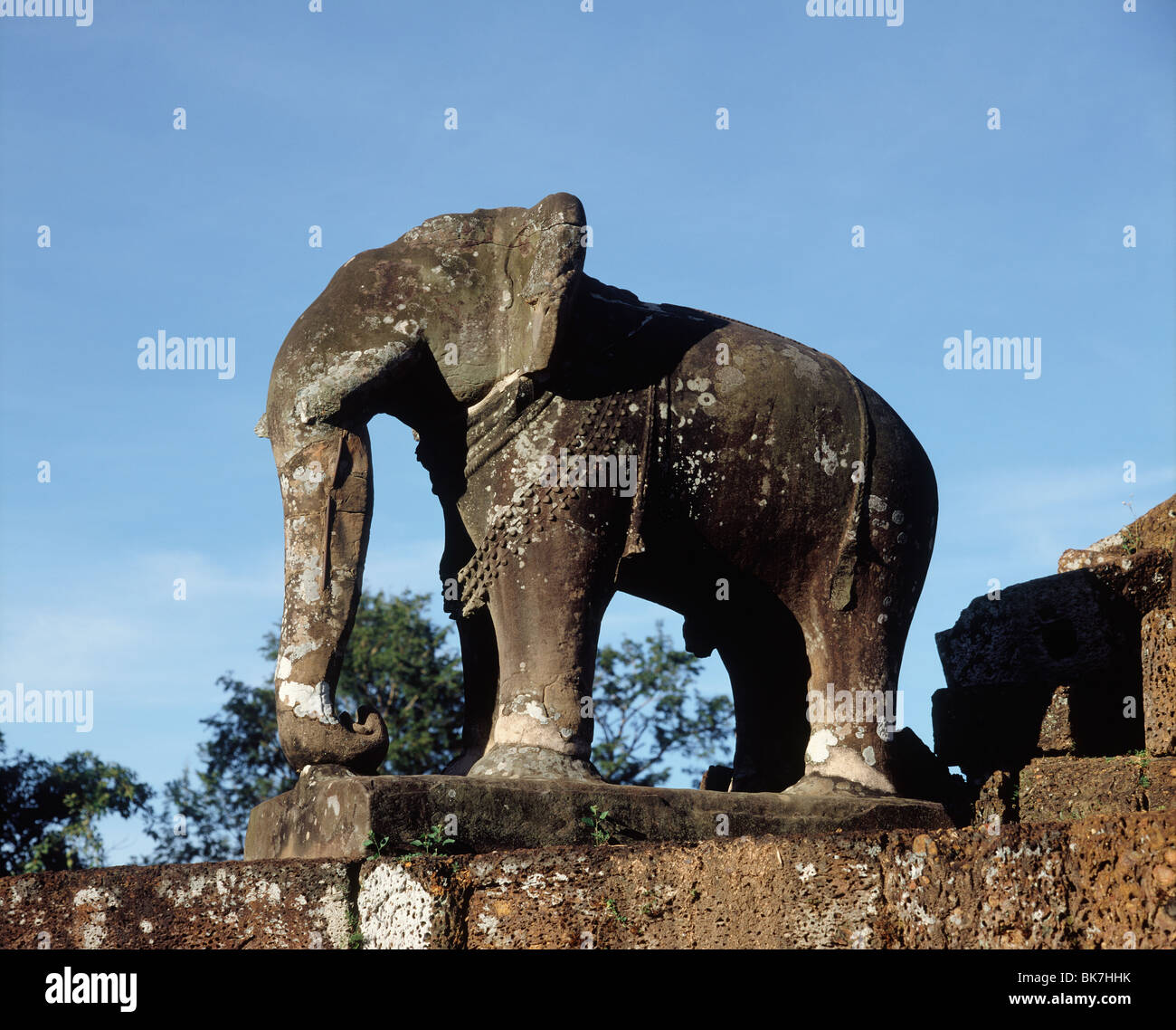 Elefanten-Statue aus dem 10. Jahrhundert, East Mebon, Angkor, UNESCO World Heritage Site, Kambodscha Stockfoto