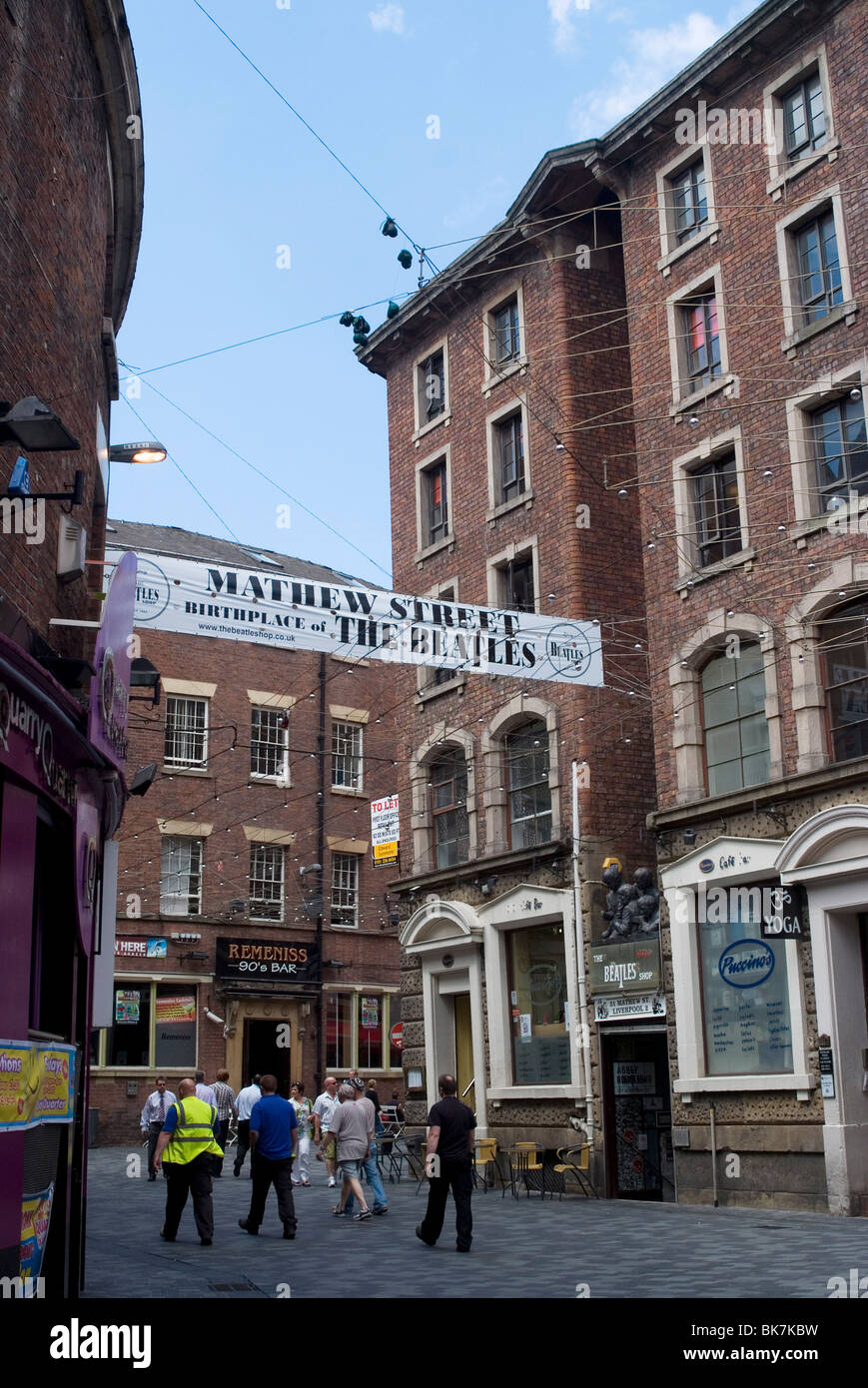 Matthew Street, Website des ursprünglichen Cavern Club, wo die Beatles, Liverpool, Merseyside, England uraufgeführt Stockfoto